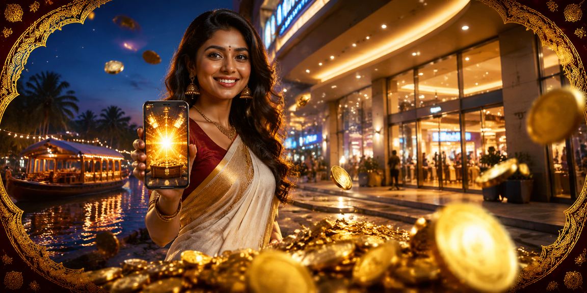 Mobile user enjoying live casino games from app in scenic Kerala backwaters